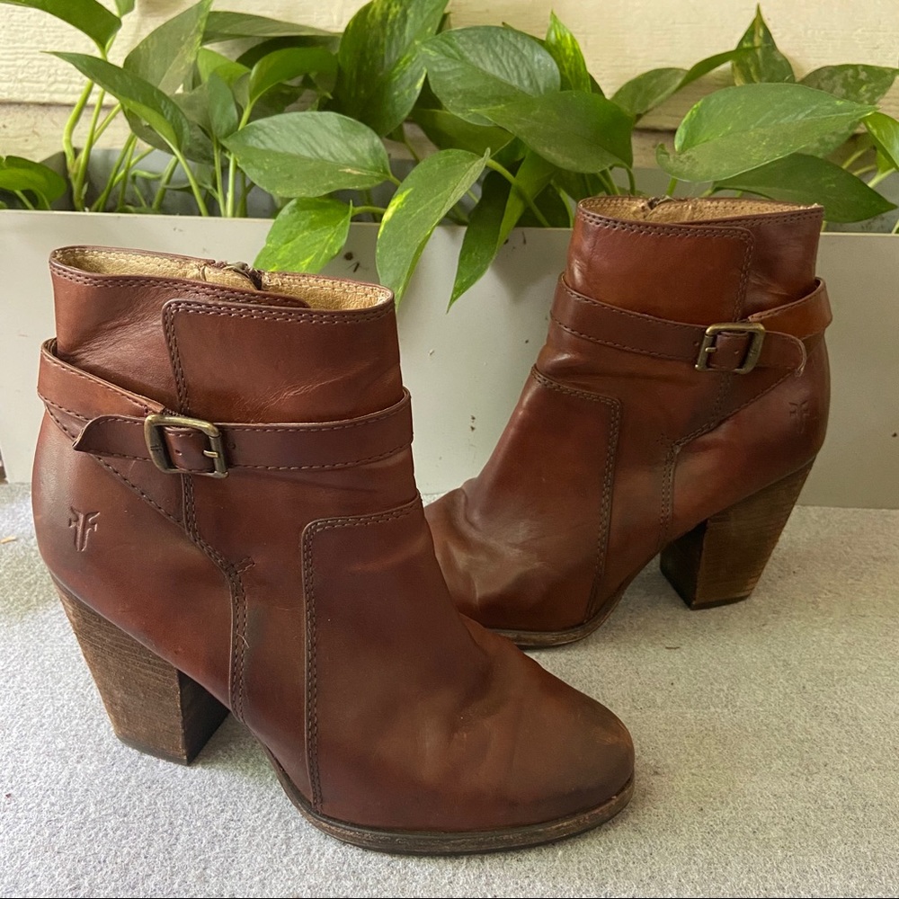 Frye Cognac Leather Buckle Ankle Booties - Picture 2 of 7